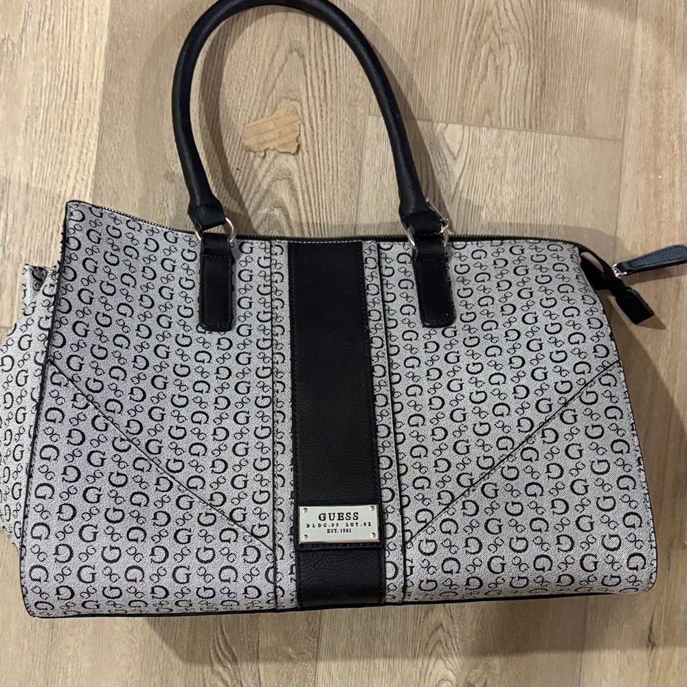 GUESS Monogram Black and Gray Satchel